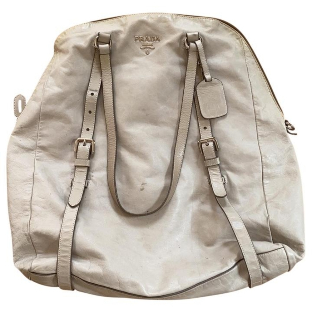Shoulder large ivory leather prada hobo bag